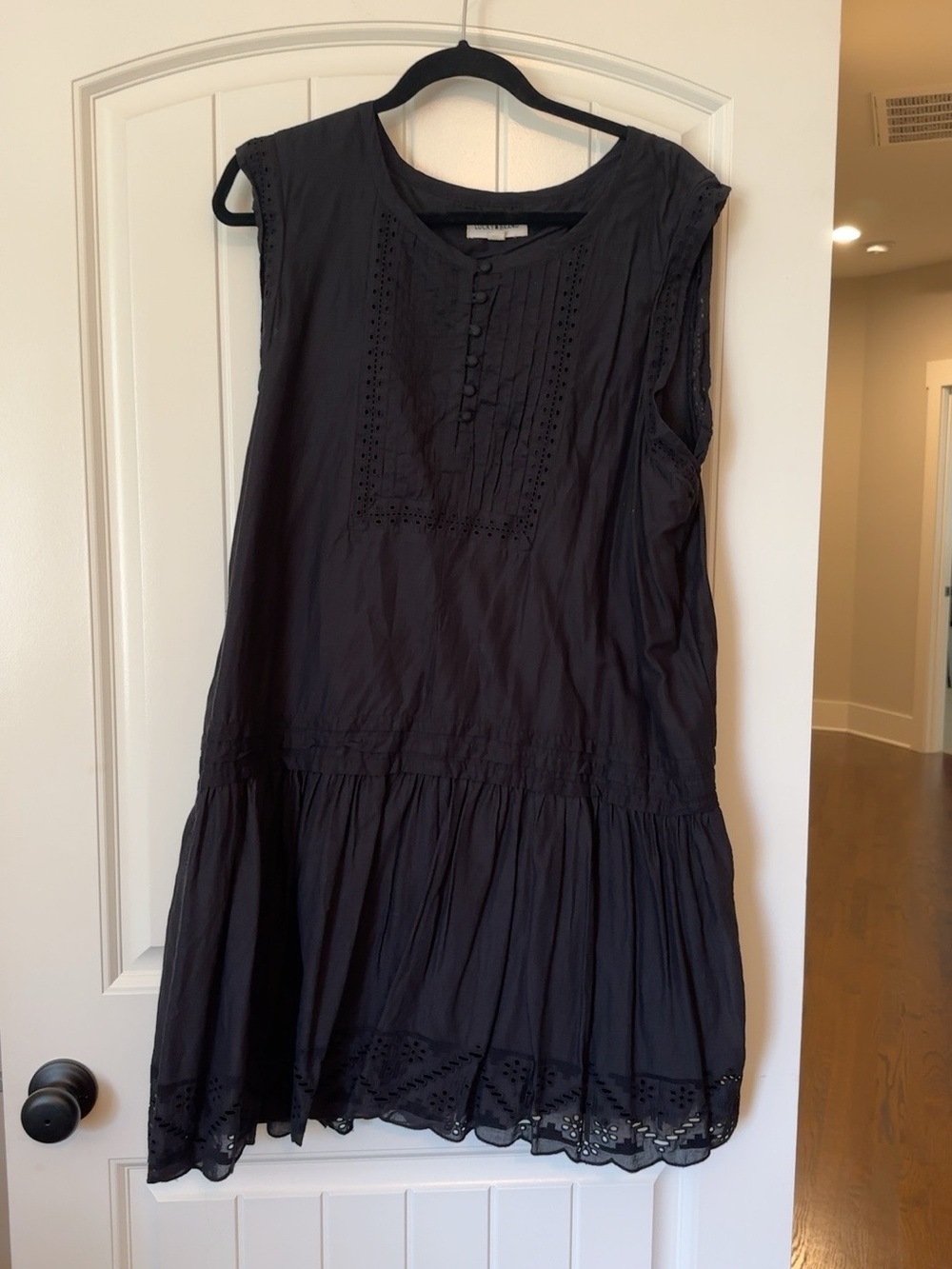 Lucky Brand Black Cotton Eyelet Drop-Waist Dress – XL